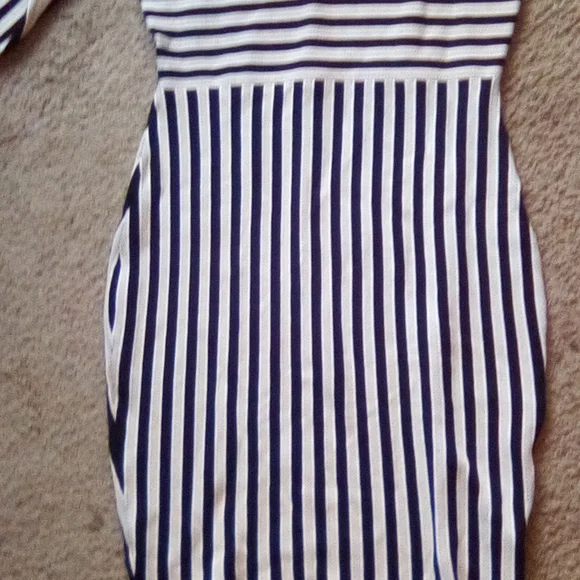 H & M Women Strips V Neck Formal Office Church Work party Boho Dance Dress - Picture 7 of 11